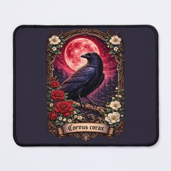 Item preview, Gothic Raven Red Moon Dark Academia Bird Illustration designed and sold by BorgSpareParts.