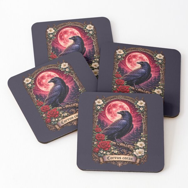 Item preview, Gothic Raven Red Moon Dark Academia Bird Illustration designed and sold by BorgSpareParts.