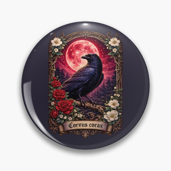 Item preview, Gothic Raven Red Moon Dark Academia Bird Illustration designed and sold by BorgSpareParts.