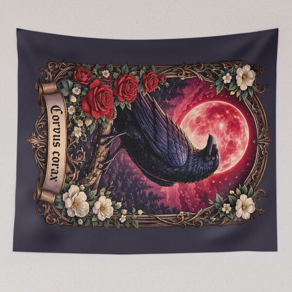 Item preview, Gothic Raven Red Moon Dark Academia Bird Illustration designed and sold by BorgSpareParts.