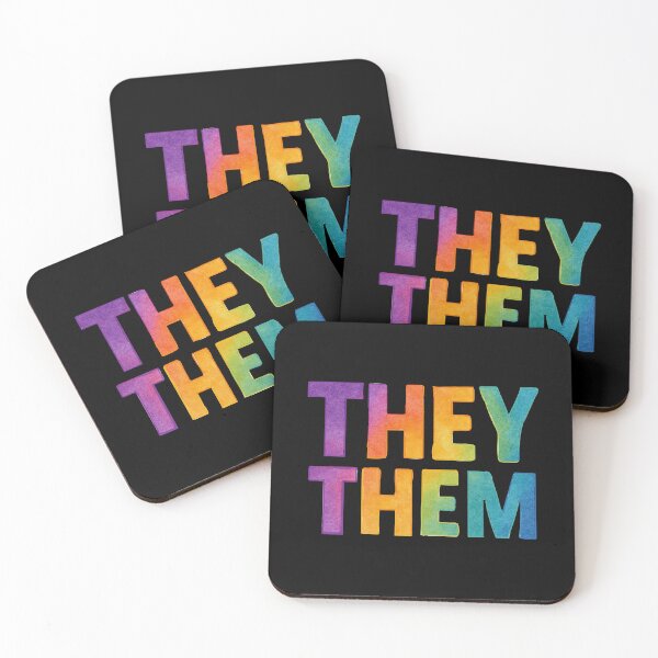 Item preview, They Them Pronouns LGBTQ+ Rainbow Watercolor Design designed and sold by Madeline Binder Art & Design.