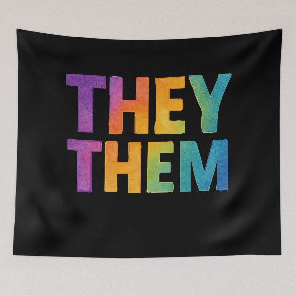 Item preview, They Them Pronouns LGBTQ+ Rainbow Watercolor Design designed and sold by Madeline Binder Art & Design.