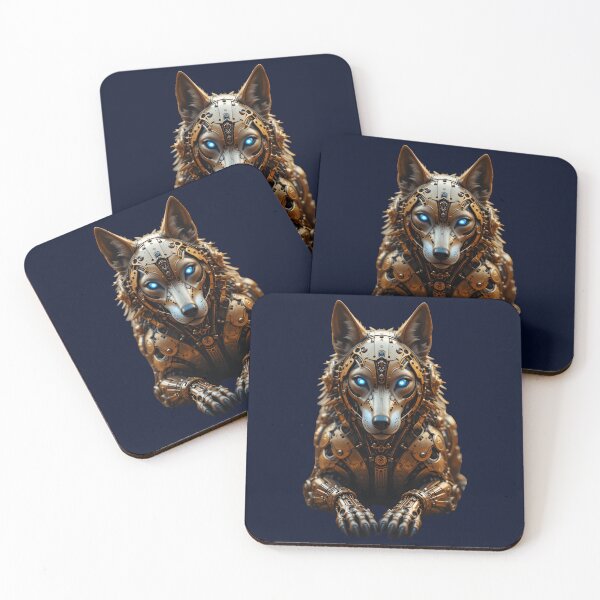 Item preview, Golden Cybernetic Wolf – Steampunk Guardian designed and sold by Dakson Design - Fantasy Art.
