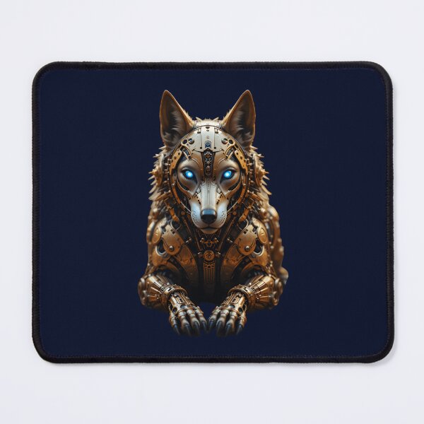 Item preview, Golden Cybernetic Wolf – Steampunk Guardian designed and sold by Dakson Design - Fantasy Art.