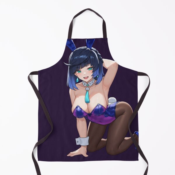 Item preview, Playful Kneeling Bunny Pinup – Cheerful Blue-Haired Glamour in Glossy Purple Suit designed and sold by Jimakmo.