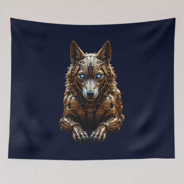 Item preview, Golden Cybernetic Wolf – Steampunk Guardian designed and sold by Dakson Design - Fantasy Art.