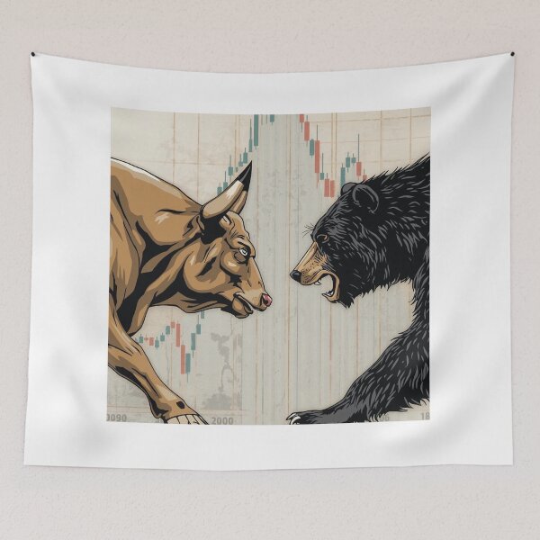 Item preview, Bull vs Bear Market Battle – Stock Market Candlestick Trading Art designed and sold by VolatilityEdge.