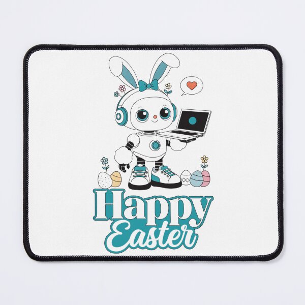 Item preview, Happy Easter Robot Bunny – Cute AI Assistant with Laptop | Kawaii Easter Typography designed and sold by VivoStudio.