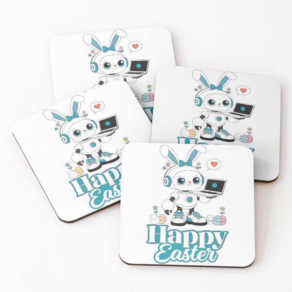 Item preview, Happy Easter Robot Bunny – Cute AI Assistant with Laptop | Kawaii Easter Typography designed and sold by VivoStudio.