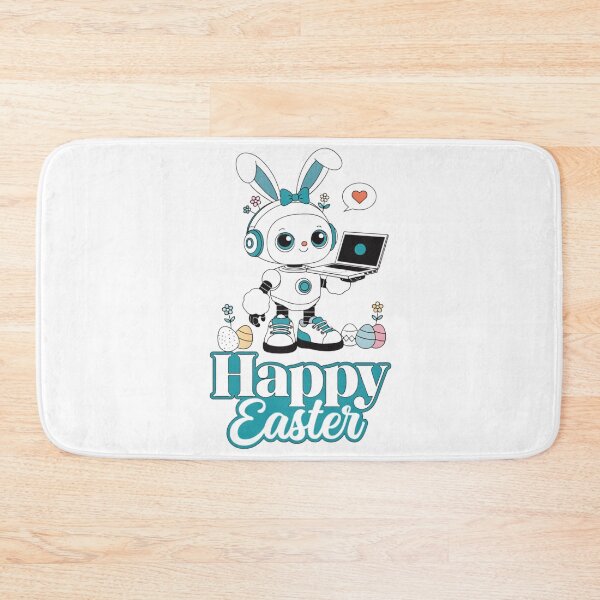 Item preview, Happy Easter Robot Bunny – Cute AI Assistant with Laptop | Kawaii Easter Typography designed and sold by VivoStudio.