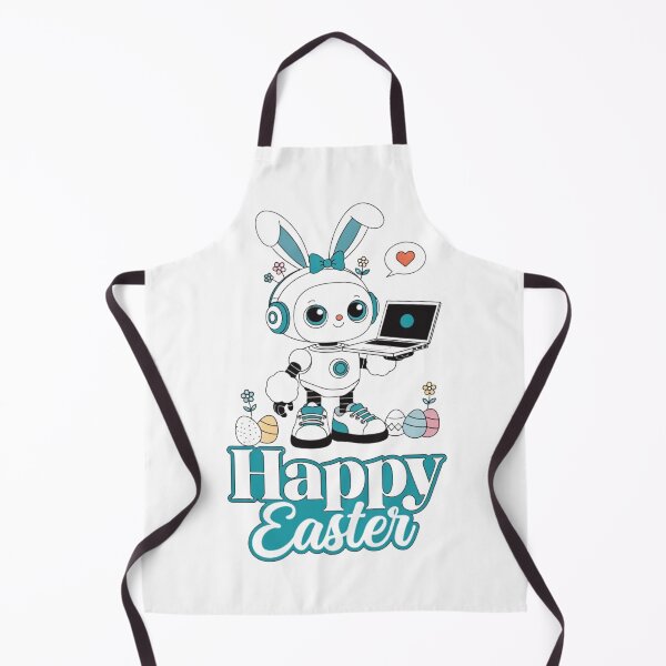 Item preview, Happy Easter Robot Bunny – Cute AI Assistant with Laptop | Kawaii Easter Typography designed and sold by VivoStudio.