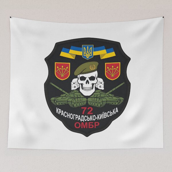 Item preview, Ukrainian 72nd Mechanized Brigade Military Patch with Skull and Tanks designed and sold by CharlieDesings.