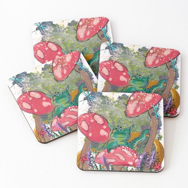 Item preview, Cute Green Mushroom Dragon - Whimsical Fantasy Dragon on Red Mushrooms Illustration designed and sold by TheArtOfTreble.