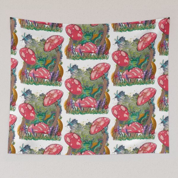 Item preview, Cute Green Mushroom Dragon - Whimsical Fantasy Dragon on Red Mushrooms Illustration designed and sold by TheArtOfTreble.