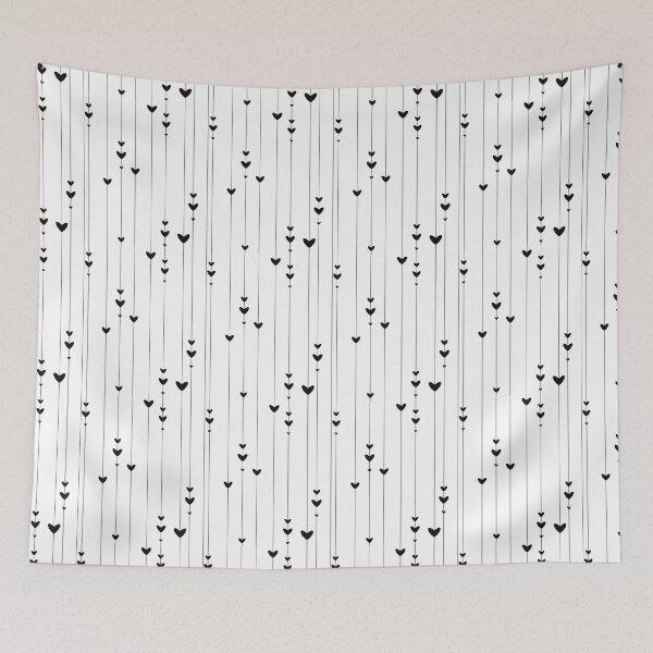 Item preview, "Minimalist Dangling Hearts Pattern - Black Hanging Hearts on White Illustration designed and sold by TheArtOfTreble.