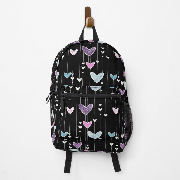 Item preview, Colorful Hanging Hearts on Black - Pastel Dangling Hearts Pattern Illustration designed and sold by TheArtOfTreble.