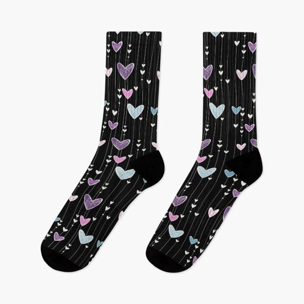 Item preview, Colorful Hanging Hearts on Black - Pastel Dangling Hearts Pattern Illustration designed and sold by TheArtOfTreble.