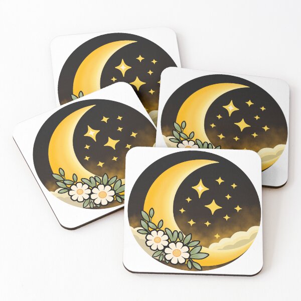 Item preview, Golden Crescent Moon with Daisies – Celestial Boho Night Sky Design designed and sold by RitaRuni1992.