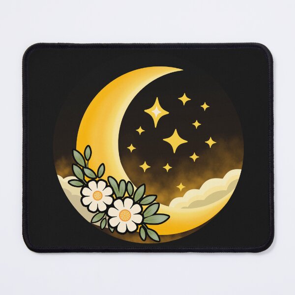 Item preview, Golden Crescent Moon with Daisies – Celestial Boho Night Sky Design designed and sold by RitaRuni1992.