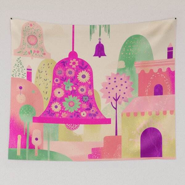 Item preview, Floral Bell Garden – Vibrant Art Deco Fantasy Landscape designed and sold by joycrysstudio.