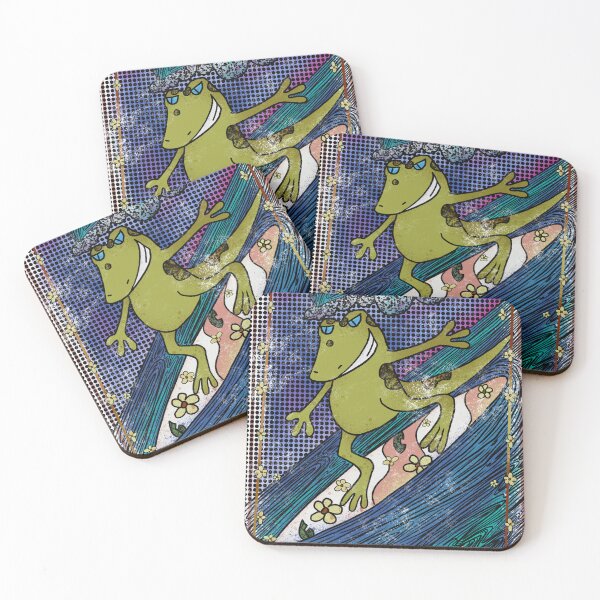 Item preview, Colorful Surfing Lizard Kawaii - Cute Green Lizard Riding Wave Illustration designed and sold by TheArtOfTreble.