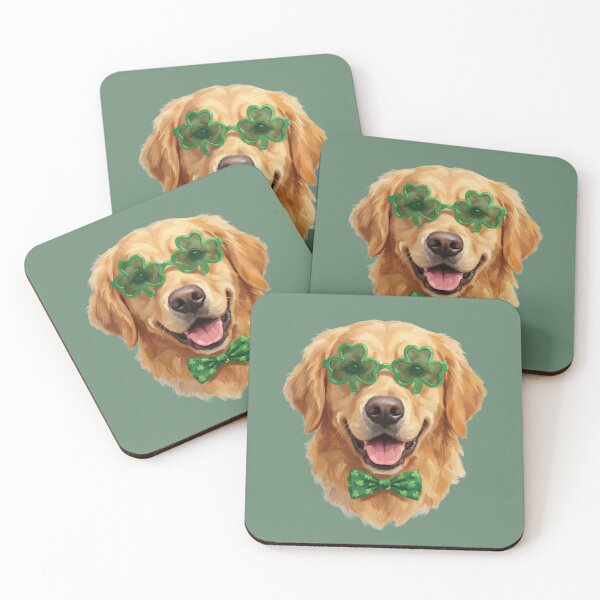 Item preview, Lucky Golden Retriever St Patricks Day Dog Shamrock Glasses designed and sold by AOG-DESIGNS.