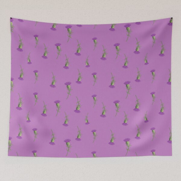 Item preview, Wild Thistle Toss on Purple Background.Delicate Design. Cottagecore designed and sold by All About Playfulness by Saras Feijoo.