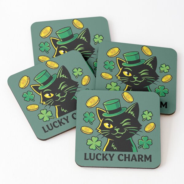 Item preview, Lucky Charm Winking Black Cat St Patricks Day Clover designed and sold by AOG-DESIGNS.