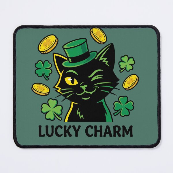 Item preview, Lucky Charm Winking Black Cat St Patricks Day Clover designed and sold by AOG-DESIGNS.