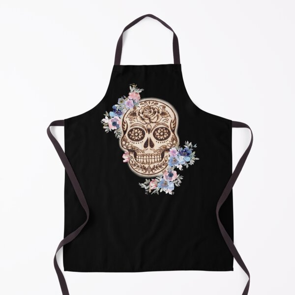 Item preview, Sugar Skull Woodburn Indigo Pink Flowers designed and sold by MoodyMuseArt.