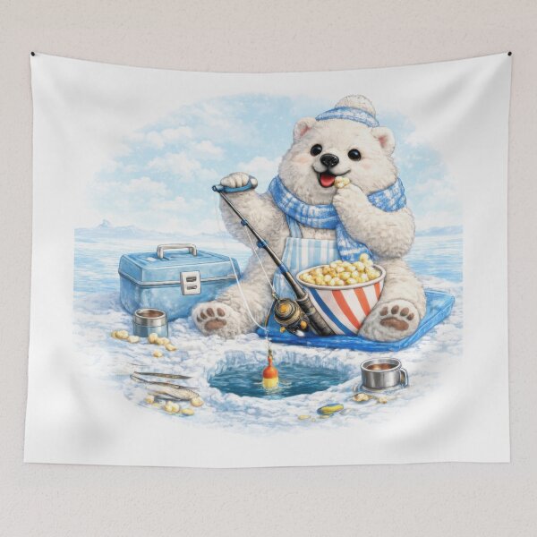 Item preview, Cute Polar Bear Ice Fishing Sticker designed and sold by jgvisualarts.