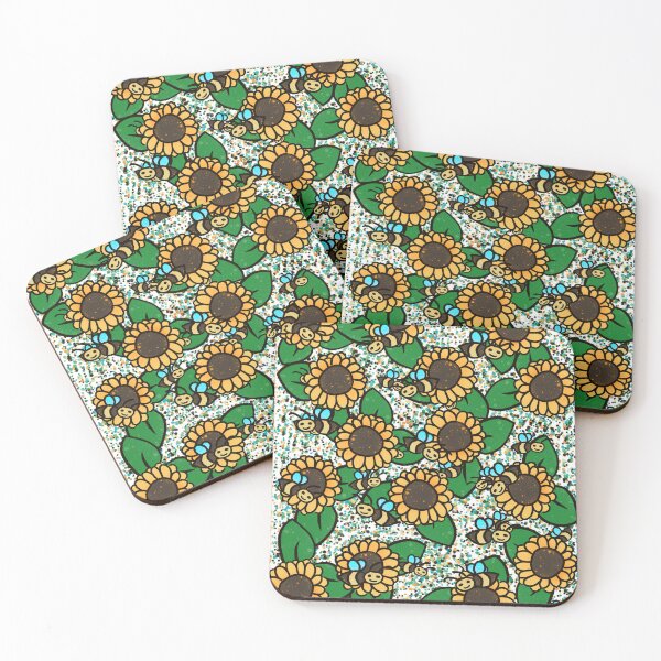 Item preview, Smiling Bumblebee & Sunflower Pattern - Cute Kawaii Bee Sunflowers Seamless Art designed and sold by TheArtOfTreble.