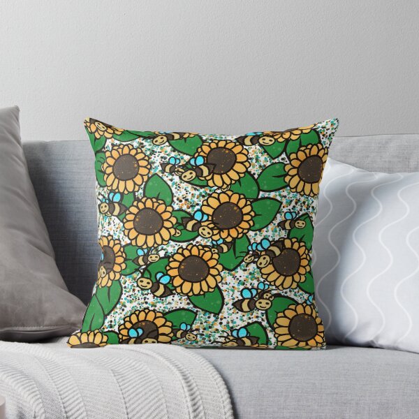 Item preview, Smiling Bumblebee & Sunflower Pattern - Cute Kawaii Bee Sunflowers Seamless Art designed and sold by TheArtOfTreble.