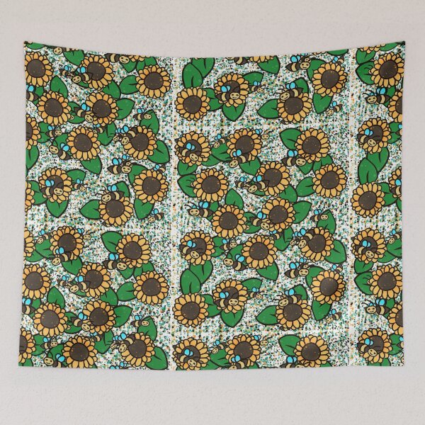 Item preview, Smiling Bumblebee & Sunflower Pattern - Cute Kawaii Bee Sunflowers Seamless Art designed and sold by TheArtOfTreble.