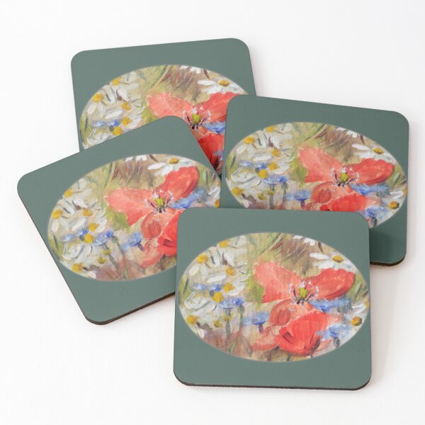 Item preview, Blooming Poppies and Daisies – Oil Painting Macro Oval designed and sold by JurateArt-DK.