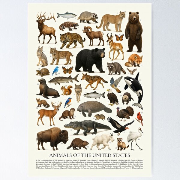 Item preview, Animals of the United States Wildlife Identification Chart designed and sold by kakarikihill.