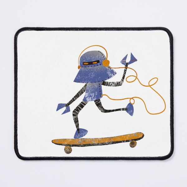 Item preview, Robot Knight on Skateboard - Retro Blue Orange Headphones Skater Illustration designed and sold by TheArtOfTreble.