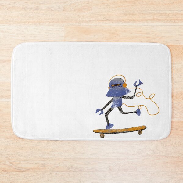 Item preview, Robot Knight on Skateboard - Retro Blue Orange Headphones Skater Illustration designed and sold by TheArtOfTreble.