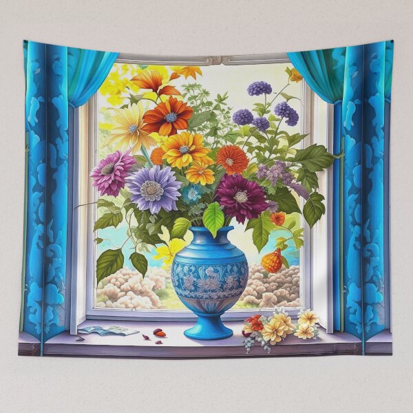 Item preview, Blue Vase Bouquet on Window designed and sold by dodunnart.