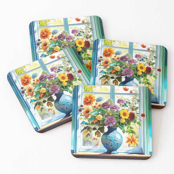 Item preview, Blue Vase Bouquet on Sunlit Window designed and sold by dodunnart.