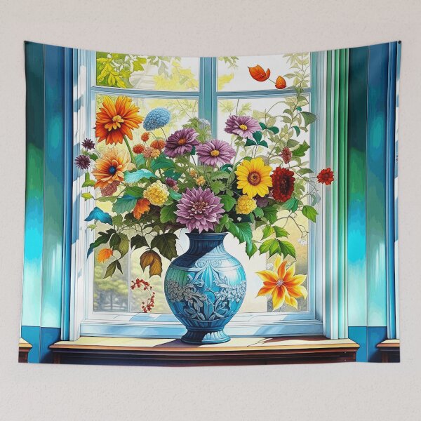 Item preview, Blue Vase Bouquet on Sunlit Window designed and sold by dodunnart.