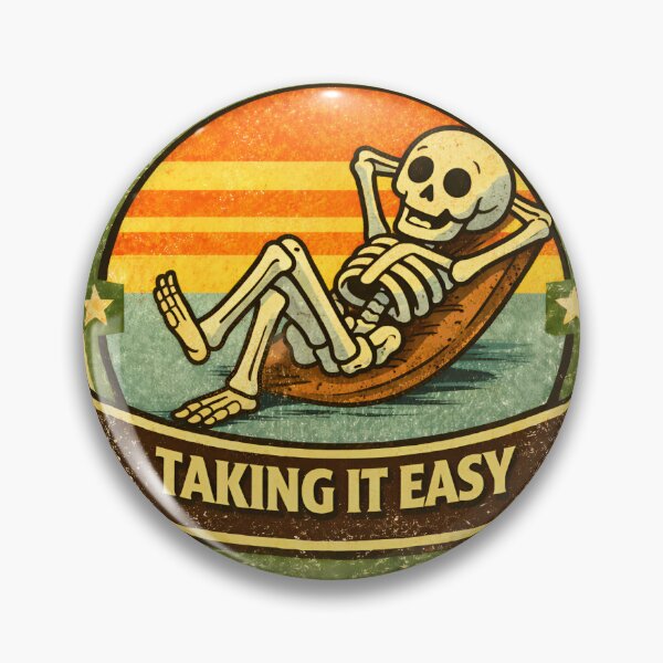 Item preview, Taking It Easy – Relaxed Skeleton Vintage Cartoon Badge designed and sold by WorkXPlay.
