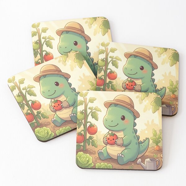 Item preview, Kawaii Dinosaur Gardener - Cute Farmer Dino with Tomato designed and sold by DinoPrints-shop.
