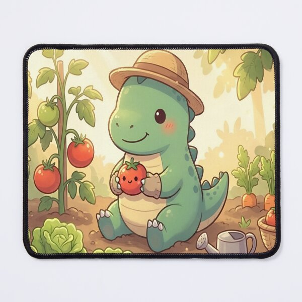 Item preview, Kawaii Dinosaur Gardener - Cute Farmer Dino with Tomato designed and sold by DinoPrints-shop.