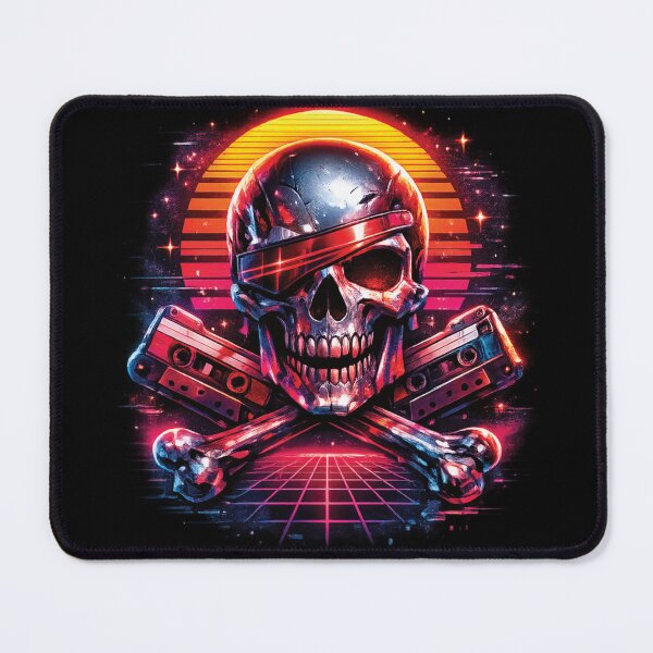 Item preview, Synthwave Skull and Crossbones with Eye Patch – Neon Outrun Cyberpunk Skeleton designed and sold by 486DesignCo.