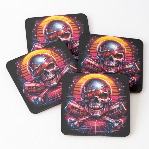 Item preview, Synthwave Skull and Crossbones with Eye Patch – Neon Outrun Cyberpunk Skeleton designed and sold by 486DesignCo.