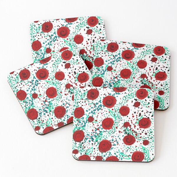 Item preview, Red Rose Confetti Pattern - Turquoise Floral Abstract Illustration designed and sold by TheArtOfTreble.