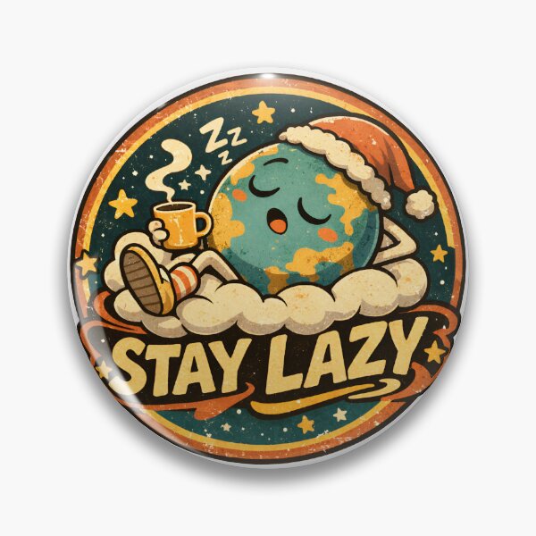 Item preview, Stay Lazy – Sleepy Planet Vintage Cartoon Badge designed and sold by WorkXPlay.
