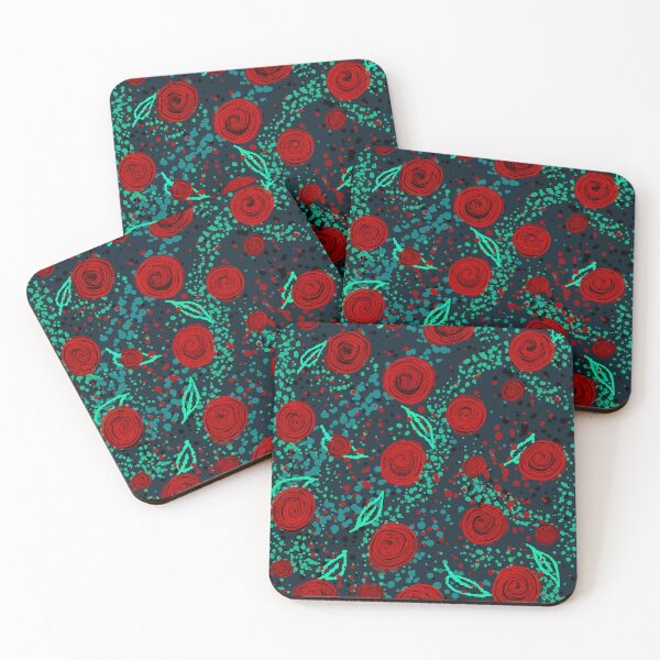 Item preview, Red Rose Confetti Pattern - Turquoise Floral Abstract Illustration Dark Addition designed and sold by TheArtOfTreble.