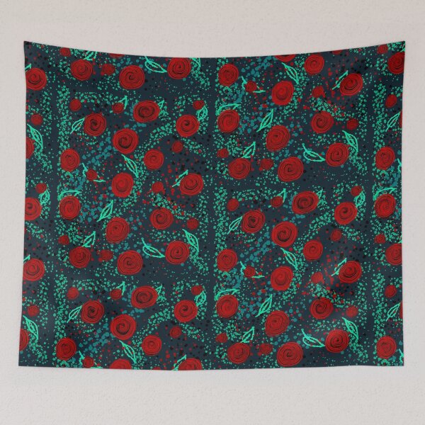 Item preview, Red Rose Confetti Pattern - Turquoise Floral Abstract Illustration Dark Addition designed and sold by TheArtOfTreble.